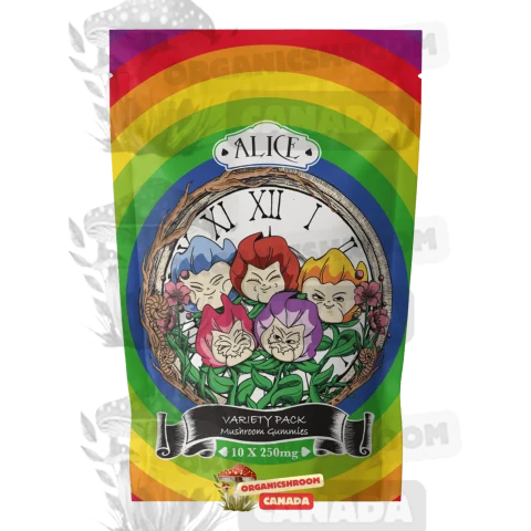 Dive into a world of psychedelic indulgence with the Alice Psilocybin Mushroom Gummy Variety Pack, available at Organic Shroom Canada, a shroom store to enjoy premium mushroom gummies.