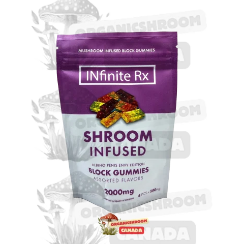 Elevate your psychedelic experience with our Infinite RX Shroom-Infused Albino Penis Envy Edition Block Gummies, available for purchase online at Organic Shroom Canada, best place to buy shrooms online in Canada.