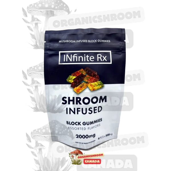 Indulge in the ultimate psychedelic experience with our Infinite RX Shroom-Infused Block Gummies, available at Organic Shroom Canada, your top destination for magic mushrooms online.