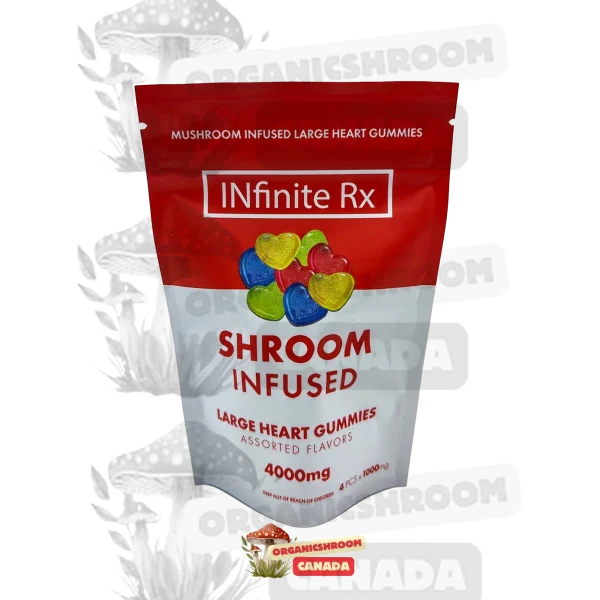 Experience the pinnacle of psychedelic indulgence with our Infinite RX Shroom-Infused Large Heart Gummies, available at Organic Shroom Canada, your trusted Ottawa mushroom dispensary.