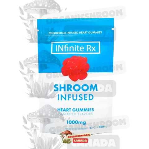 Dive into the world of psychedelic exploration with our Infinite RX Shroom-Infused Heart Gummies, available at Organic Shroom Canada, your premier source for magic mushrooms in Vancouver.