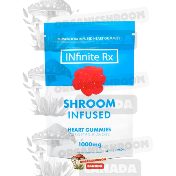 Dive into the world of psychedelic exploration with our Infinite RX Shroom-Infused Heart Gummies, available at Organic Shroom Canada, your premier source for magic mushrooms in Vancouver.